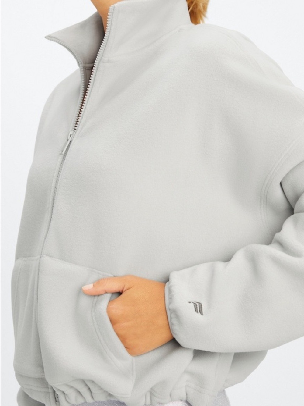 Fabletics Light Gray Plush Half-Zip Teddy Jacket
